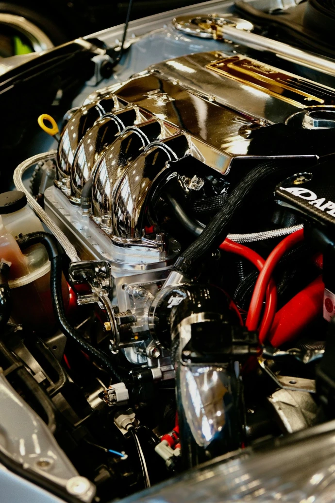 A close up of an engine in a car